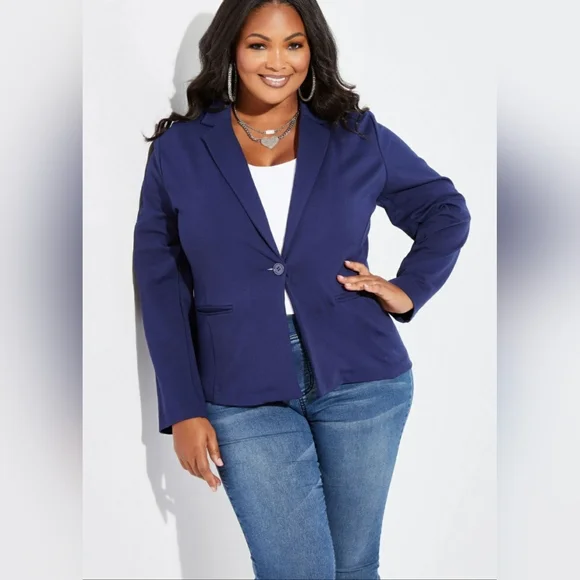 Ashley Stewart Blue Ponte Blazer - Picture 2 of 5